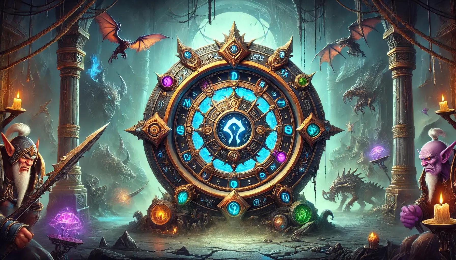 A World of Warcraft style image featuring a large, mystical timer clock in the foreground.